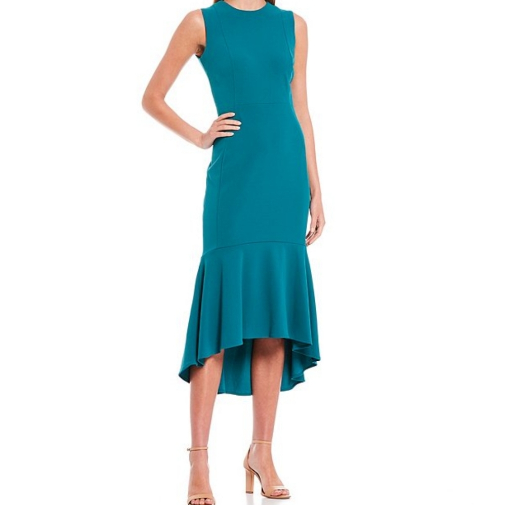 NWT Calvin Klein flounce pencil dress Jade Green